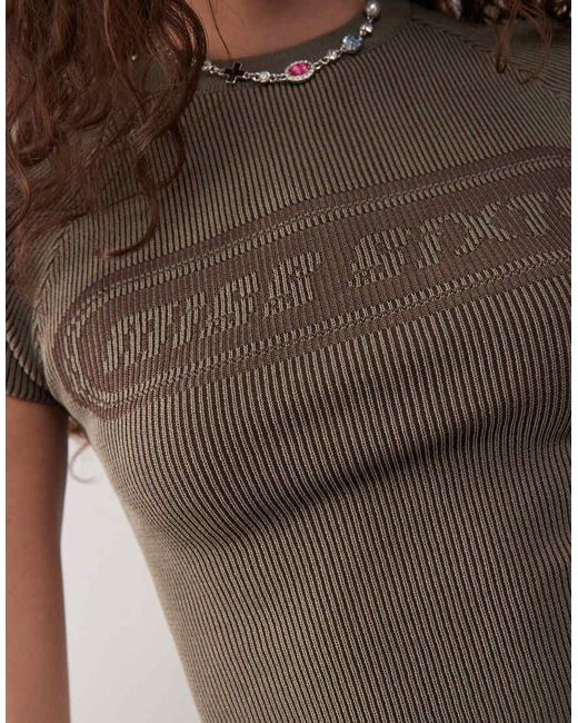 Miss Sixty Brown Knitted Top With Tonal Logo