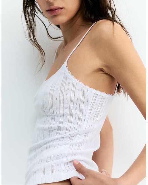Pull&Bear White Strappy Pointelle Knit Top