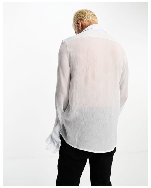 ASOS Chiffon Shirt With Ruffled Bell Sleeves in White for Men