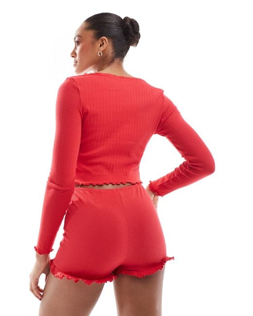Cotton On Red Cotton On Pyjama Rib Ruffle Sleep Shorts