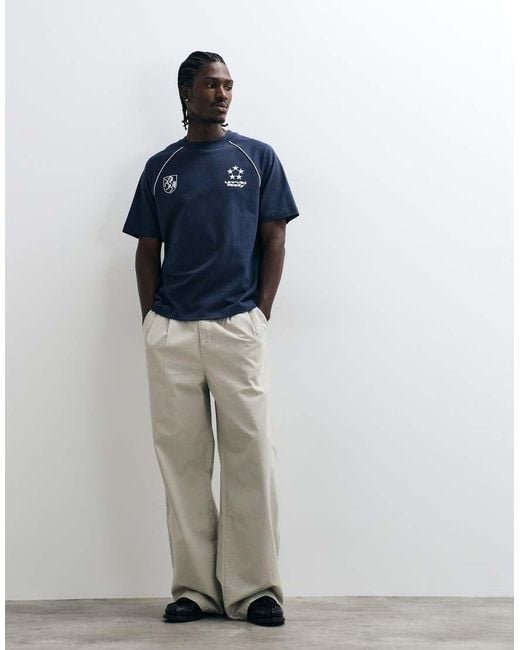 ASOS Blue Heavyweight Relaxed T-shirt With Football Graphic for men