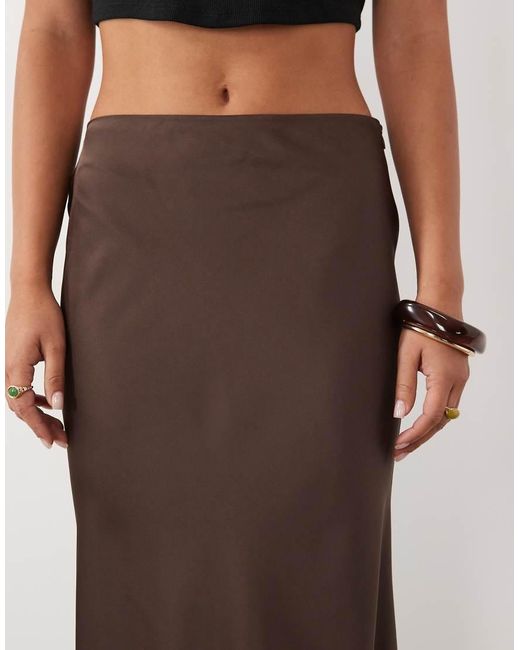 Pretty Lavish Brown Breya Satin Maxi Skirt Co-ord