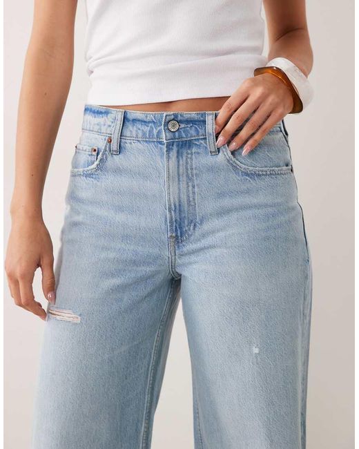 Abercrombie & Fitch Blue High Rise Wide Jeans With Knee Rips