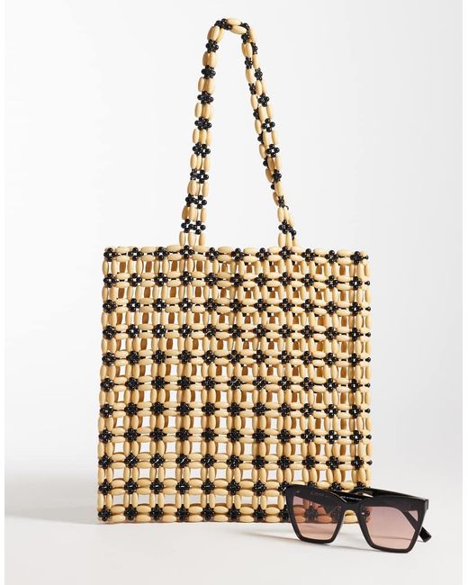 ASOS Metallic Wood Look Beaded Tote Bag
