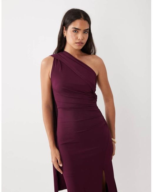 TFNC London Purple Slinky One Shoulder Scarf High Slit Maxi Dress