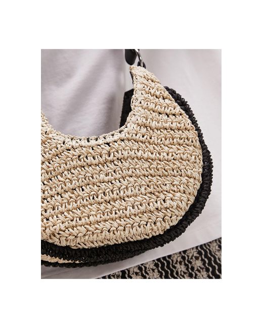 Sacha - borsa da spalla arrotondata intrecciata beige con manico a contrasto di TOPSHOP in White