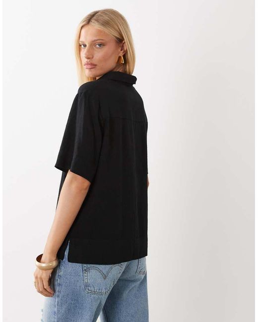 Nobody's Child Black Gale Linen Blend Short Sleeve V-neck Polo Top