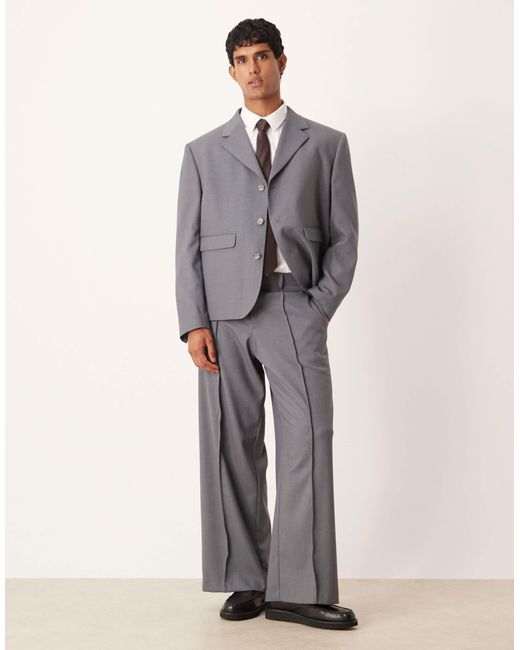 ASOS – kastige cropped-anzugjacke aus twill in Gray für Herren
