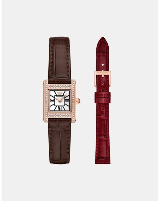 Emporio Armani Red Interchangeable Leather Strap Watch Set