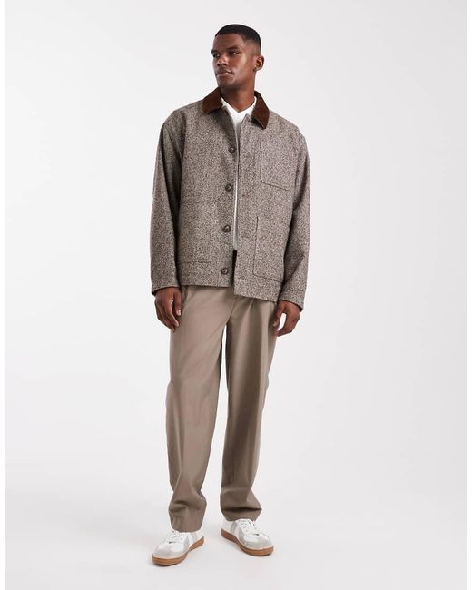 ASOS Brown Herringbone Wool Look Jacket for men