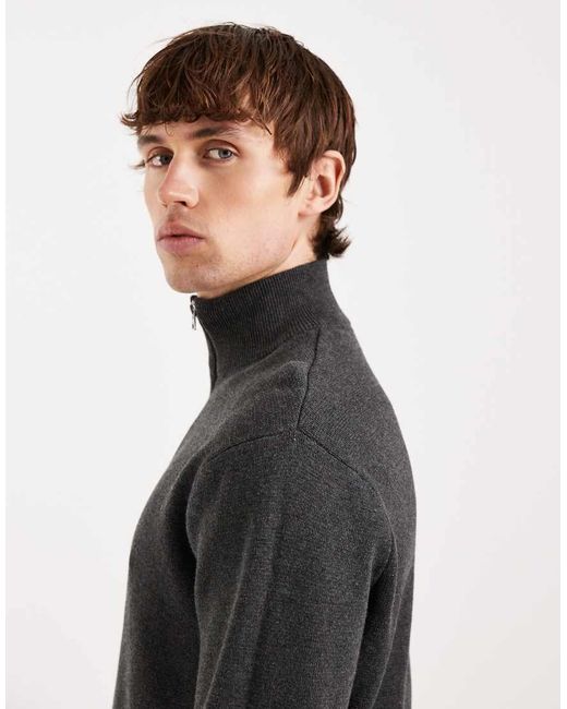 Only & Sons Gray Half Zip Knitted Jumper for men