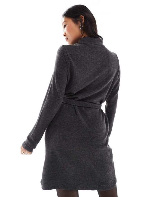 Vero Moda Black High Neck Knitted Mini Dress With Tie Waist