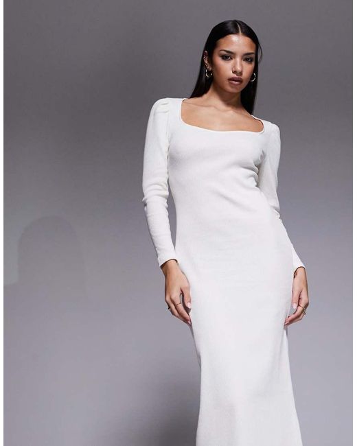 ASOS Gray Balloon Sleeve Sweetheart Neckline Midi Dress