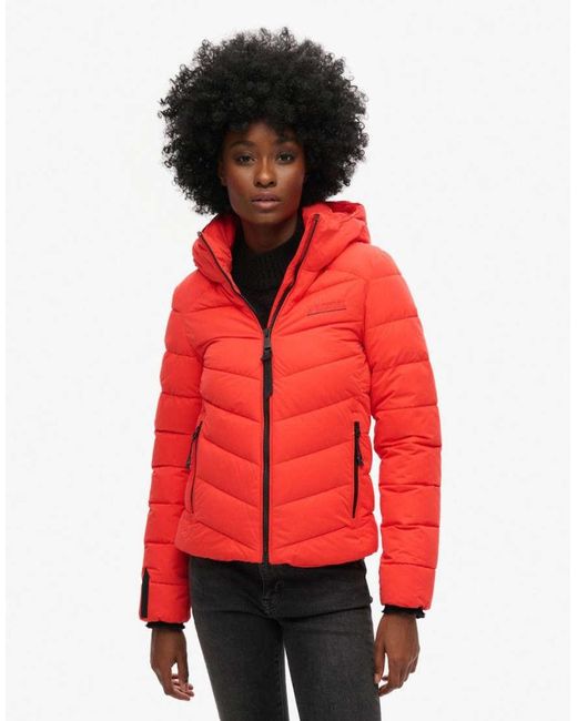 Superdry Red Hooded Microfibre Padded Jacket