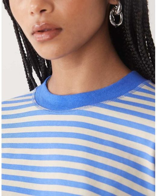 Lioness Blue Bloom Cotton Blend Long Sleeve Crew Neck Boxy T-shirt