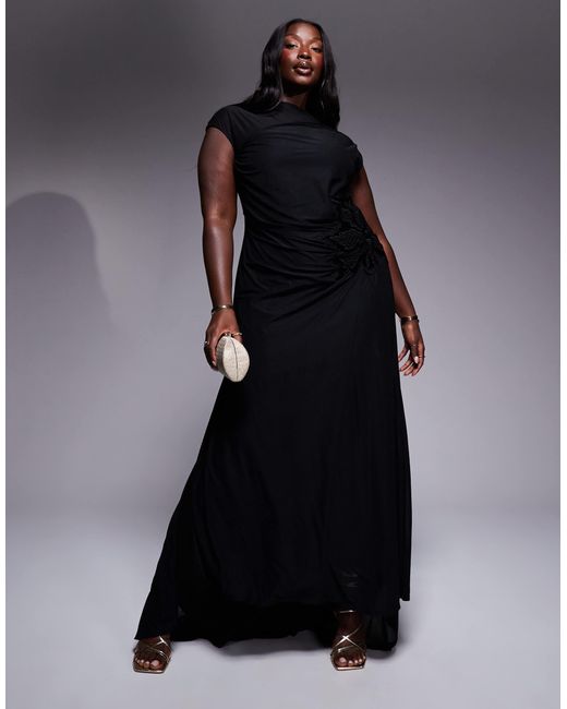 Asos design curve - robe longue transparente avec fleurs appliquées et traîne ASOS en coloris Blue