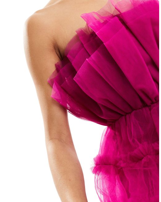 LACE & BEADS Pink Tulle Bandeau Mini Dress
