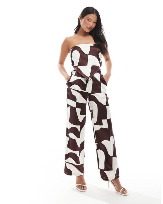 4th + Reckless Petite Black Satin Cropped Bandeau Scarf Top Co-ord