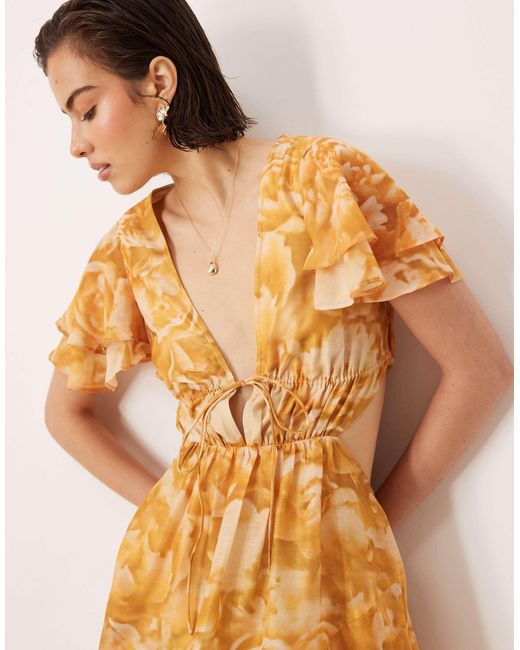 ASOS Multicolor V Neck Angel Sleeve Cut Out Mini Dress