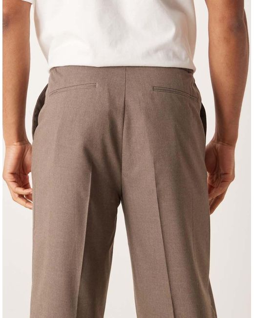 ASOS Natural Smart Flannel Relaxed Tapered Trousers With Elasticated Waist for men
