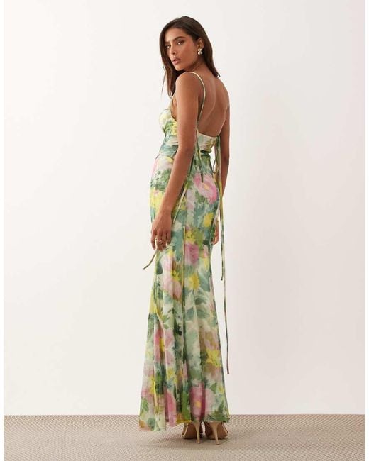 ASOS Green Mesh Exposed Seam Sculpted Cupped Maxi Dress