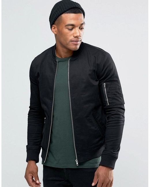 Asos Muscle Fit Bomber Jacket With Ma1 Pocket In Black in Black for Men ...