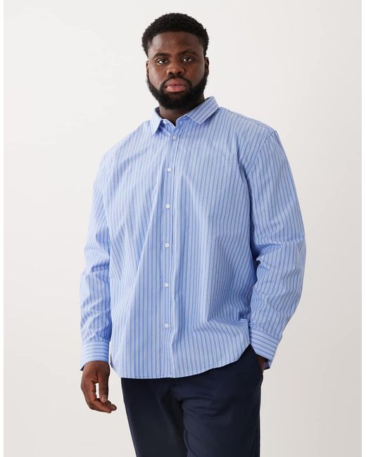 ASOS Blue Regular Fit Smart Poplin Stripe Shirt for men