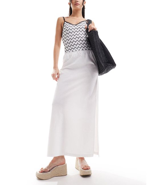 Collusion White Beach Linen Maxi Skirt With Bow