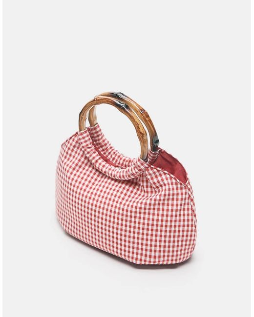 Pull&Bear Pink Gingham Print Handbag
