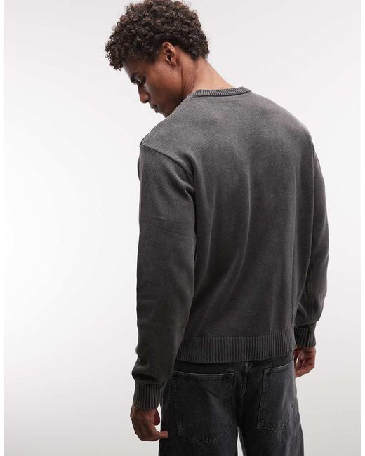 Huf Gray Pacific Embossed Logo Knitted Sweatshirt for men