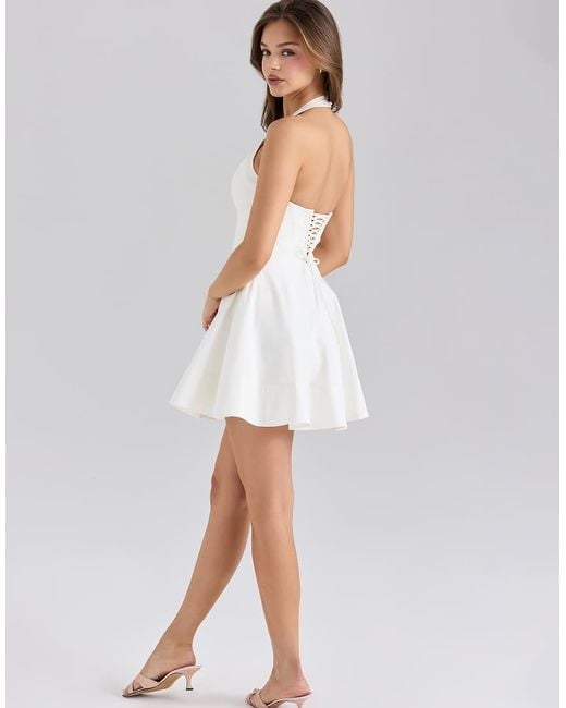 House Of Cb White Sasha Stretch Cotton Halter Neck Mini Dress