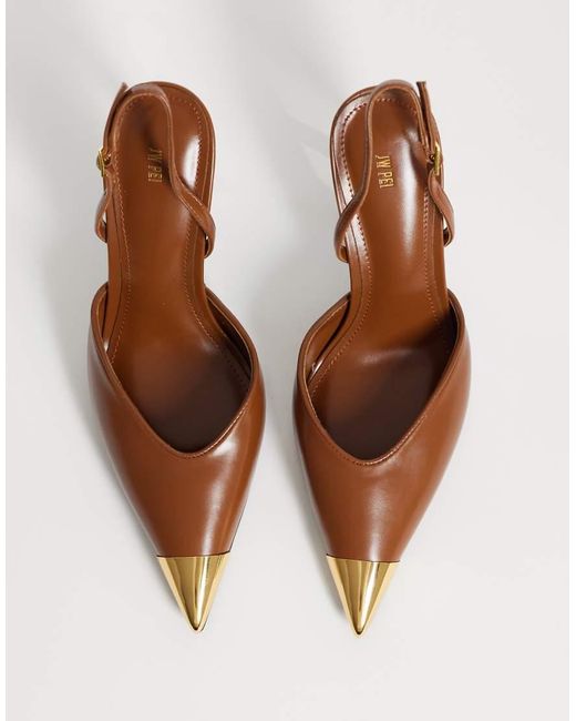 JW PEI White Savannah Slingback Heels With Metal Toe Detail