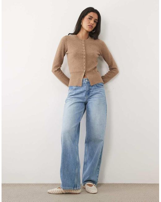 Threadbare Natural Threadare Crew Neck Cardigan With Cinched Waist