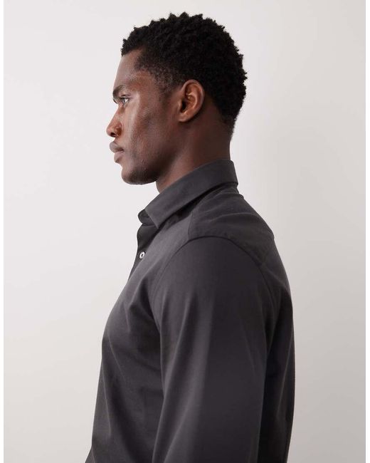 Mango Black Slim Fit Crease Resistant Cotton Mix Shirt for men