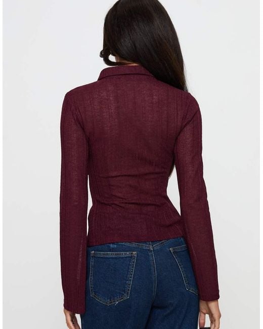 Princess Polly Blue When You Sleep Semi Sheer Knit Long Sleeve Jersey Button Through Fitted Shirt