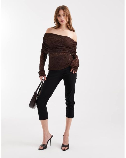 ASOS Brown Lace Fold Over Off Shoulder Top