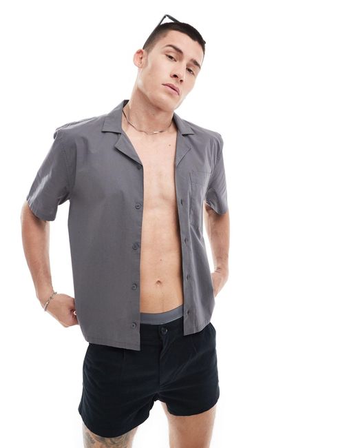 Hollister – kurzärmliges, kastiges hemd in Gray für Herren