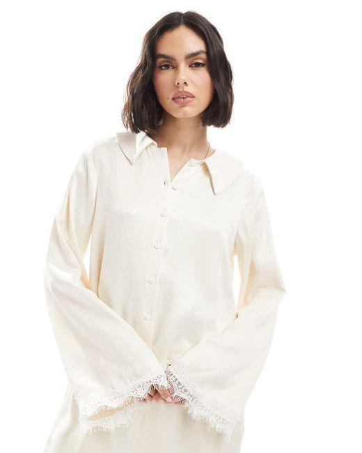 Miss Selfridge Blouse Met Satijn En Kraag in het White