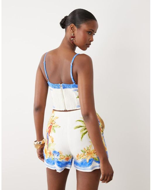 Forever New Blue Linen Cami Mix Crop Top Co-Ord