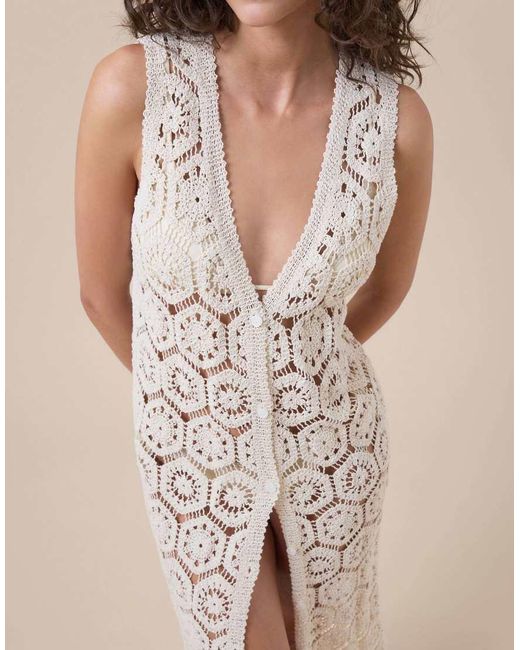 Calzedonia Natural Crochet Maxi Gilet