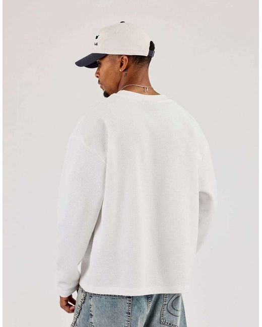 CERNUCCI White Long Sleeve Waffle Embroidered Boxy T-Shirt for men