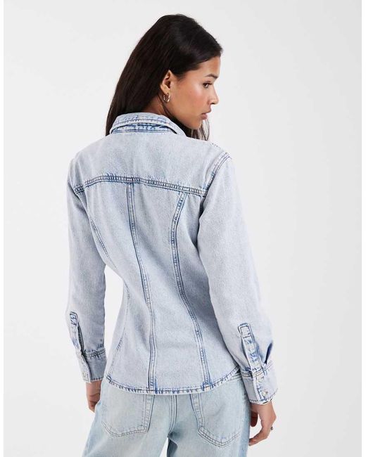 JJXX White Long Sleeve Denim Fitted Top