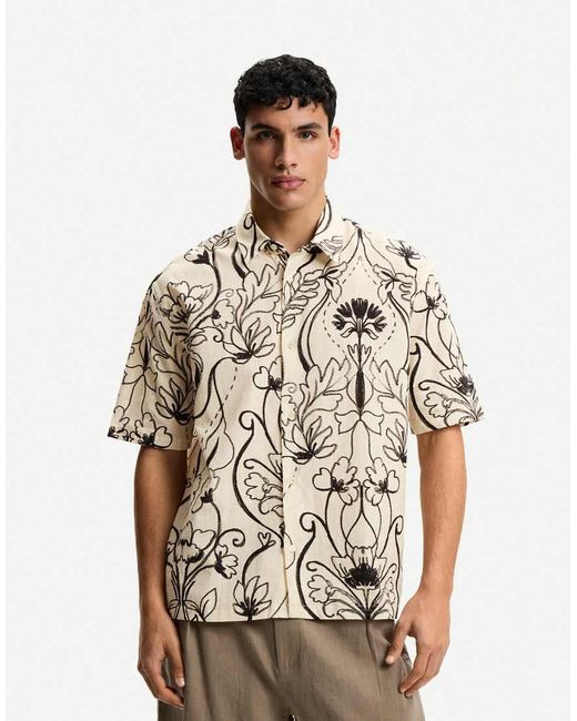 Bershka Natural Printed Short Sleeve Shirt for men