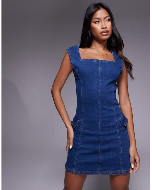 Liquor N Poker Blue Sleeveless Square Neck Denim Mini Dress