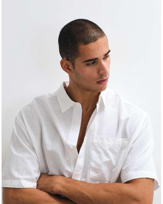 ASOS White Linen Blend Boxy Oversized Shirt for men