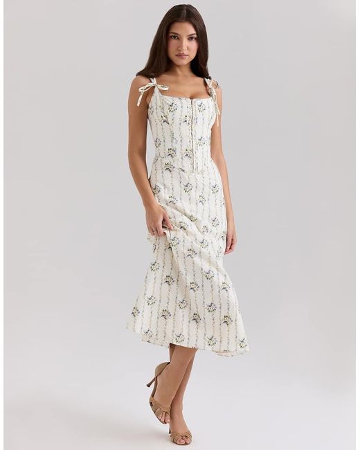 House Of Cb White Dionne Stretch Cotton Midi Dress