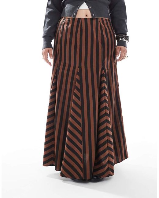 ASOS Brown Asos Design Curve Mixed Stripe Godet Maxi Skirt