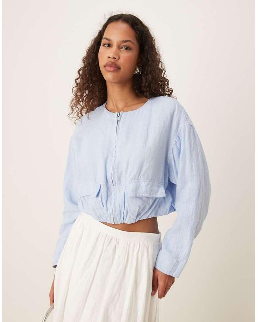Mango Cropped Linnen Utility-Jack in het White