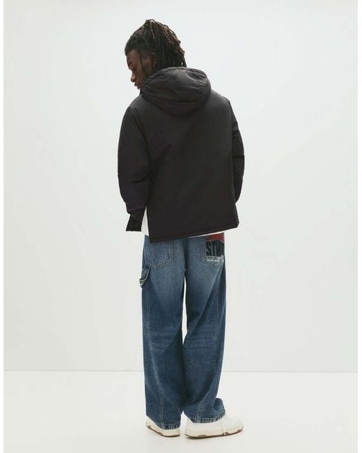 Pull&Bear Black Stwd Pouch Pocket Jacket for men