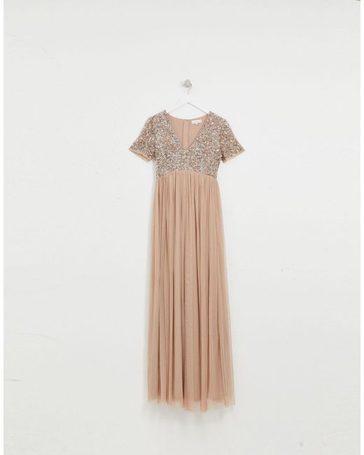 maya maternity maxi dress with delicate sequin and tulle skirt